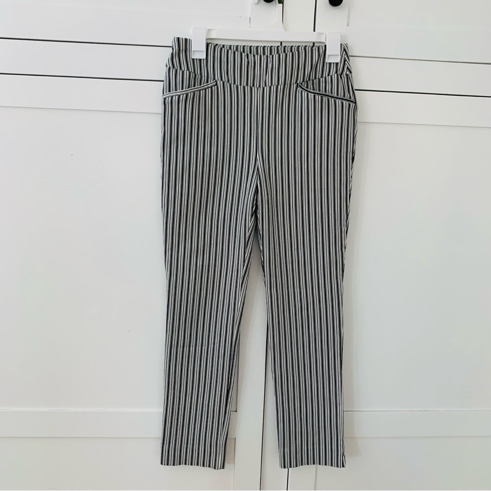 Perfect Stretch By Chico’s Gray/White Stripe Pants Size Small